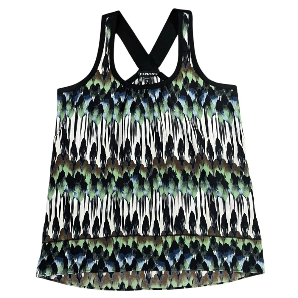 Express Abstract Print Racerback Tank Top Green Black White XS‎